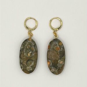Genuine Rhyolite Oval Drop Earrings